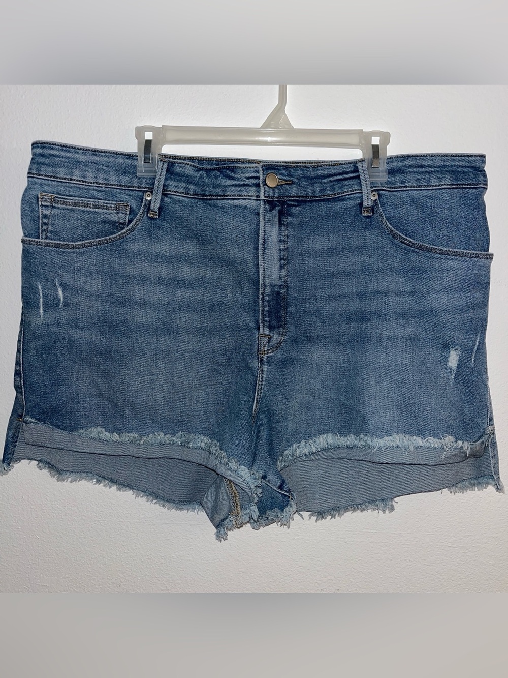 Good American Blue Denim Frayed Hem Women's cutoff Jean Shorts sz 20 plus size